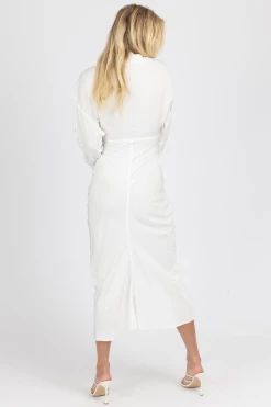 MABLE NEW ARRIVALS OFF WHITE TENCEL BUTTON DOWN SHIRT DRESS