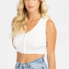MISS LOVE CLOTHING WHITE KNIT ZIPPERED CROP TANK