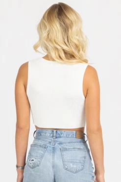 MISS LOVE CLOTHING WHITE KNIT ZIPPERED CROP TANK