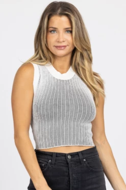 MISS LOVE WHITE CONTRAST RIBBED KNIT CROP TANK NEW ARRIVALS