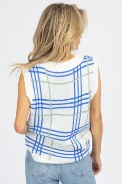 BAILEY ROSE NEW ARRIVALS WHITE + BLUE PLAID SWEATER VEST 9 BAILEY ROSE NEW ARRIVALS WHITE + BLUE PLAID SWEATER VEST