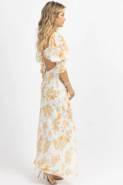 LUXXEL WHITE + PEACH DREAMY FLORAL MAXI DRESS NEW ARRIVALS