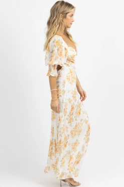 LUXXEL WHITE + PEACH DREAMY FLORAL MAXI DRESS NEW ARRIVALS