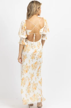 LUXXEL WHITE + PEACH DREAMY FLORAL MAXI DRESS NEW ARRIVALS