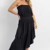 SUGARLIPS NEW ARRIVALS BLACK AYANNA ASYMMETRIC TUBE MIDI DRESS