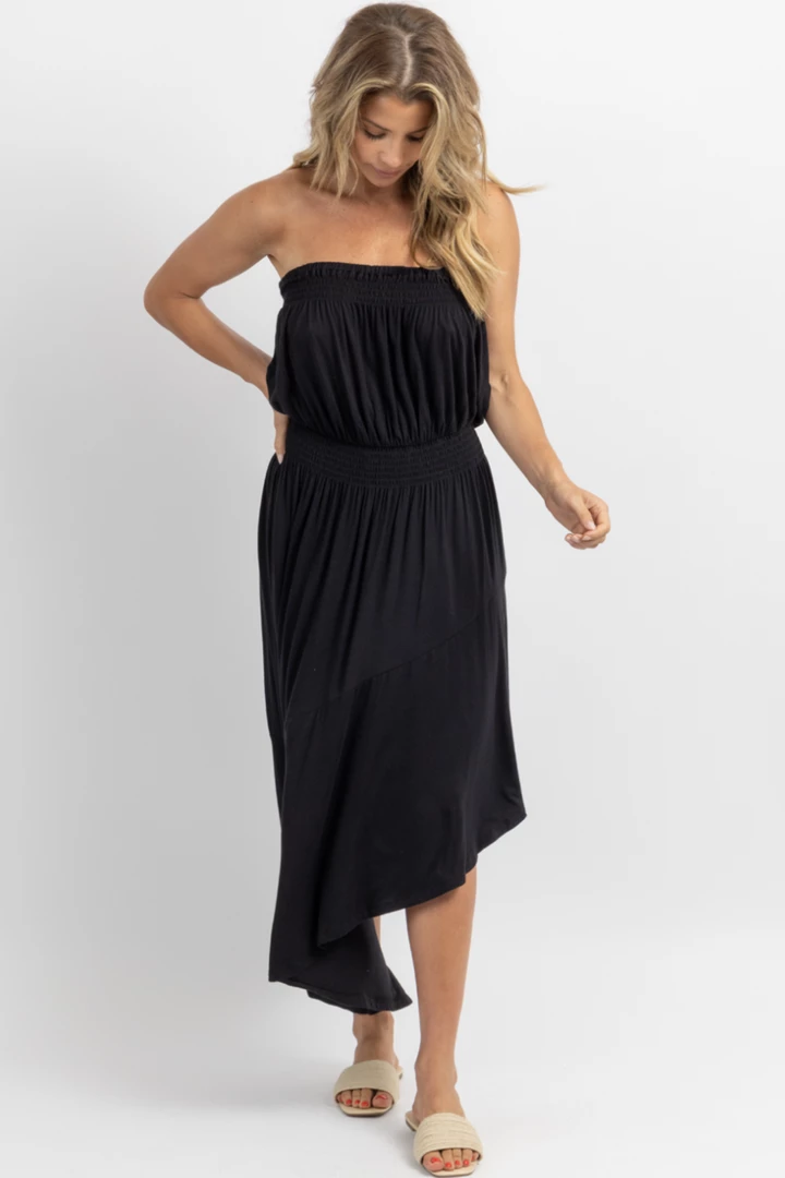 SUGARLIPS NEW ARRIVALS BLACK AYANNA ASYMMETRIC TUBE MIDI DRESS 4 SUGARLIPS NEW ARRIVALS BLACK AYANNA ASYMMETRIC TUBE MIDI DRESS