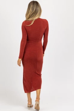 FORE COLLECTION WINE CUTOUT SLINKY SIDE SLIT MIDI DRESS NEW ARRIVALS