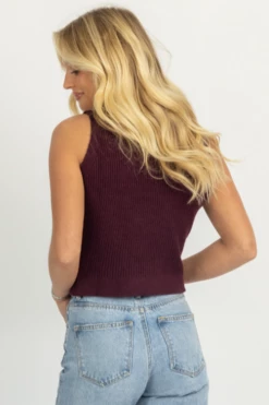 SHE & SKY PLUM MOCK NECK KNIT TANK