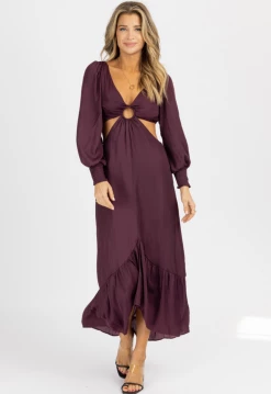 ENDLESS BLU NEW ARRIVALS WINE O-RING CUT OUT MAXI DRESS
