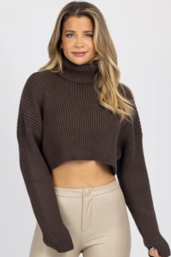 MIMOSA NEW ARRIVALS CHOCOLATE RIBBED TURTLENECK SWEATER