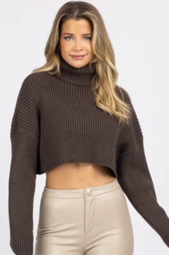 MIMOSA NEW ARRIVALS CHOCOLATE RIBBED TURTLENECK SWEATER