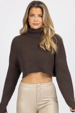 MIMOSA NEW ARRIVALS CHOCOLATE RIBBED TURTLENECK SWEATER