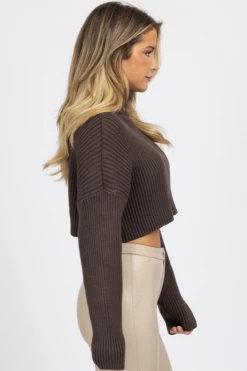 MIMOSA NEW ARRIVALS CHOCOLATE RIBBED TURTLENECK SWEATER