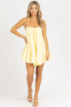 MABLE YELLOW GAUZE RUFFLE HEM MINI DRESS