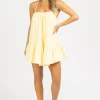 MABLE YELLOW GAUZE RUFFLE HEM MINI DRESS