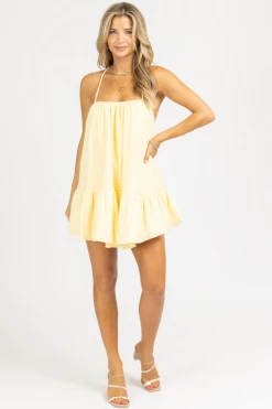 MABLE YELLOW GAUZE RUFFLE HEM MINI DRESS