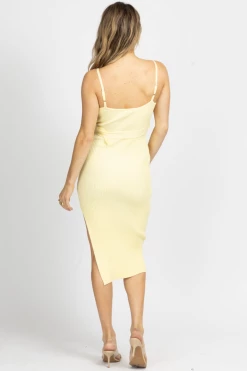 ENDLESS BLU NEW ARRIVALS LEMON BELTED KNIT MIDI DRESS