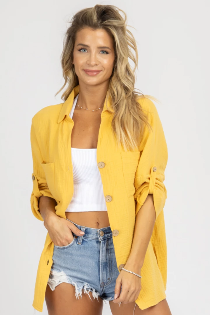 NIC & JO YELLOW LINEN SHORTSLEEVE BUTTON DOWN 1 NIC & JO YELLOW LINEN SHORTSLEEVE BUTTON DOWN