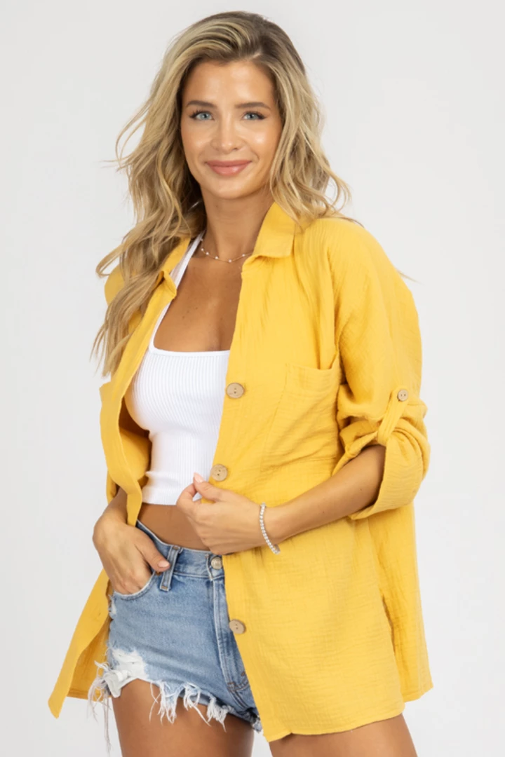 NIC & JO YELLOW LINEN SHORTSLEEVE BUTTON DOWN 3 NIC & JO YELLOW LINEN SHORTSLEEVE BUTTON DOWN