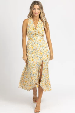 FORE COLLECTION YELLOW MULTIFLORAL WRAP MAXI DRESS NEW ARRIVALS 9 FORE COLLECTION YELLOW MULTIFLORAL WRAP MAXI DRESS NEW ARRIVALS