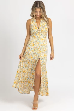 FORE COLLECTION YELLOW MULTIFLORAL WRAP MAXI DRESS NEW ARRIVALS 8 FORE COLLECTION YELLOW MULTIFLORAL WRAP MAXI DRESS NEW ARRIVALS