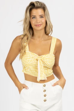 SUNDAY UP YELLOW PLAID KNOTTED CROP TOP CLOTHING 7 SUNDAY UP YELLOW PLAID KNOTTED CROP TOP CLOTHING