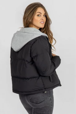 NIC & JO BLACK + GREY HOODED PUFFER JACKET 9 NIC & JO BLACK + GREY HOODED PUFFER JACKET