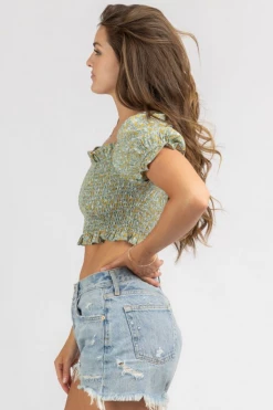 DRESS FORUM CLOTHING SAGE DITSY FLORAL SMOCK CROP 7 DRESS FORUM CLOTHING SAGE DITSY FLORAL SMOCK CROP