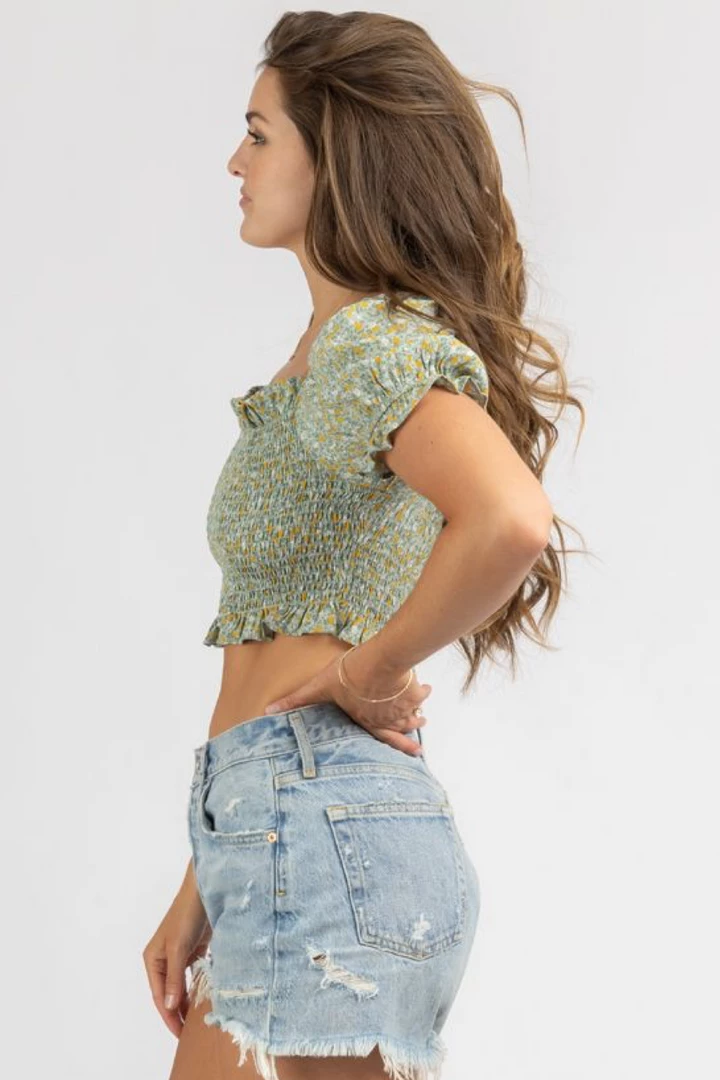 DRESS FORUM CLOTHING SAGE DITSY FLORAL SMOCK CROP 4 DRESS FORUM CLOTHING SAGE DITSY FLORAL SMOCK CROP