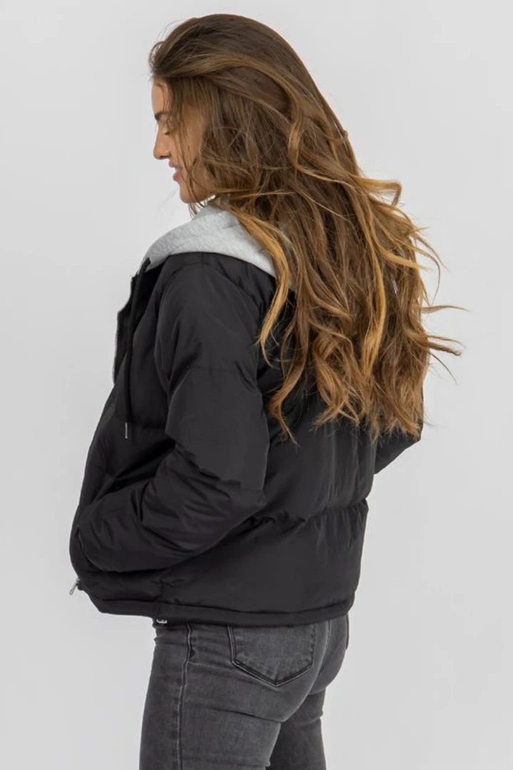 NIC & JO BLACK + GREY HOODED PUFFER JACKET 3 NIC & JO BLACK + GREY HOODED PUFFER JACKET