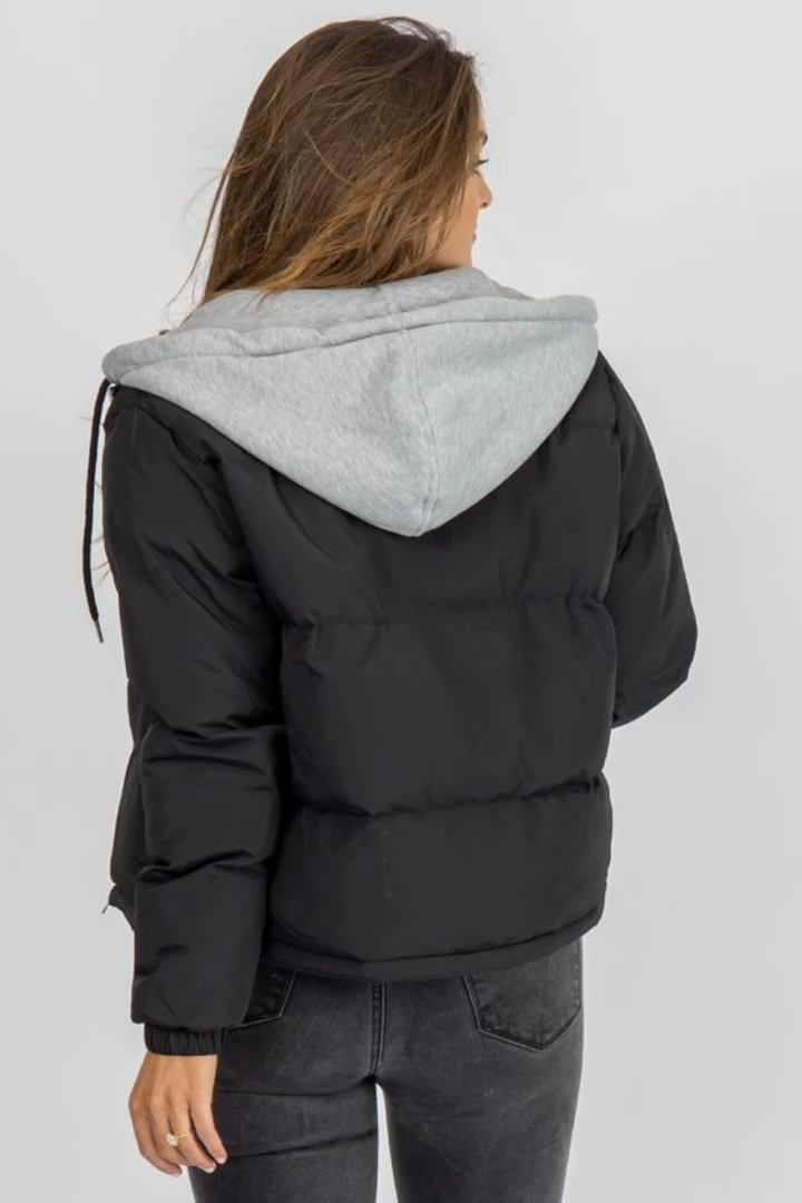 NIC & JO BLACK + GREY HOODED PUFFER JACKET 4 NIC & JO BLACK + GREY HOODED PUFFER JACKET